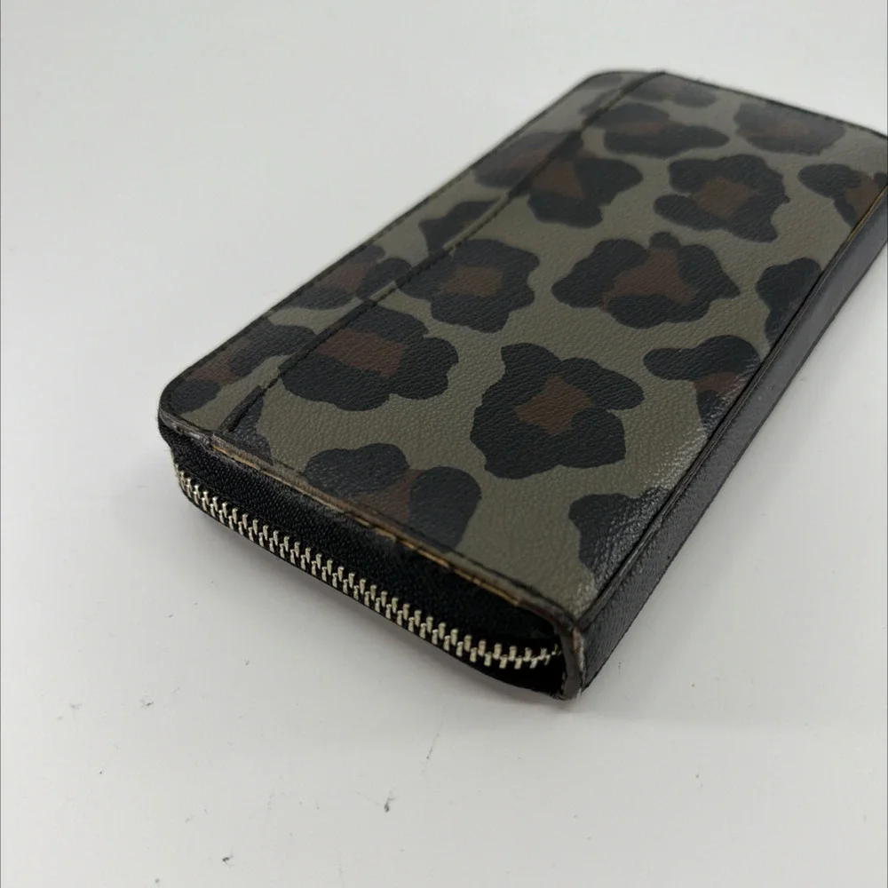 Coach Zip Around Grey Leopard Print Coated Canvas Wallet - Picture 5 of 8